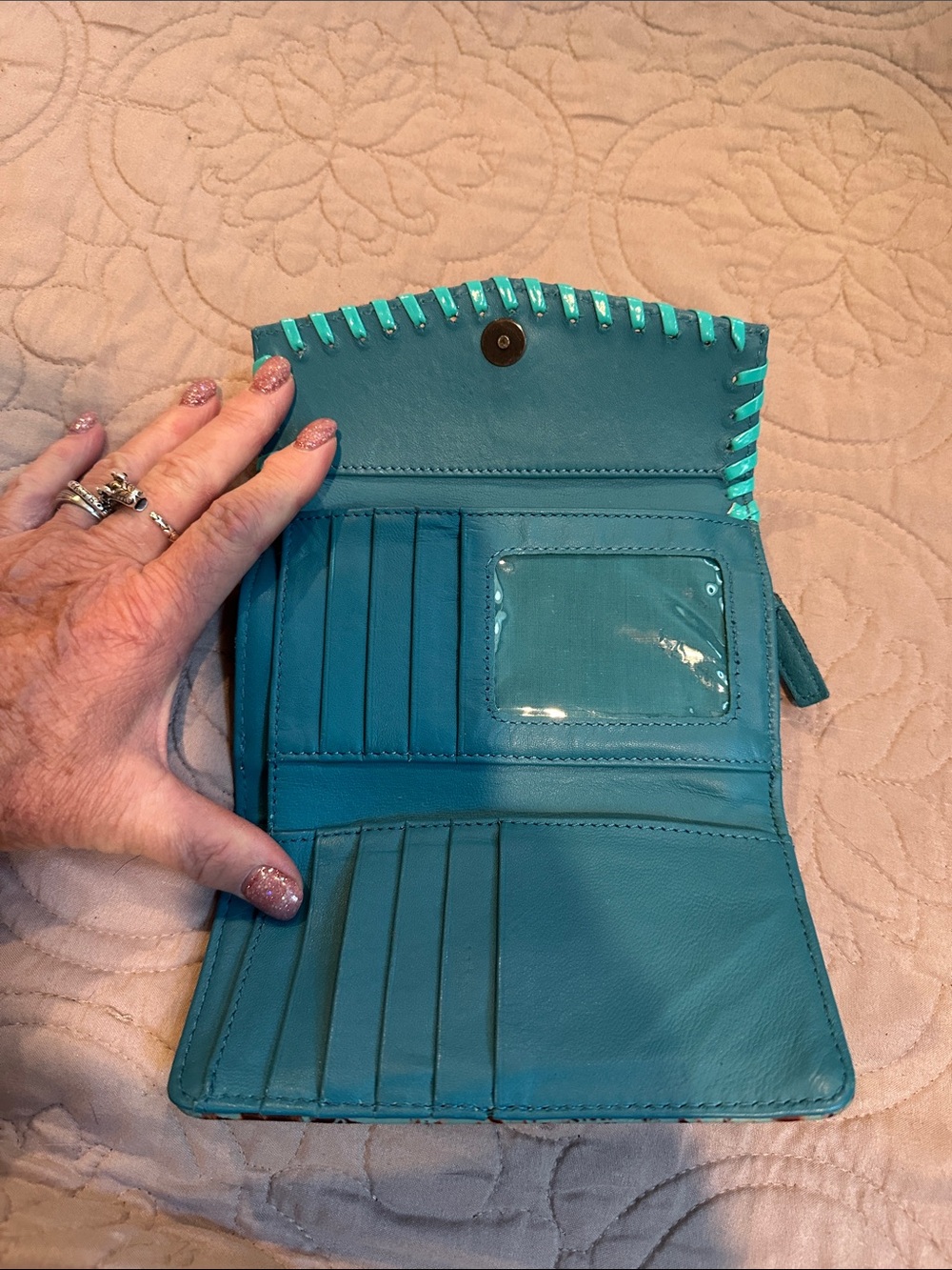 Myra Bag Turquoise-Trim Tooled Floral Leather Wallet - Picture 2 of 6